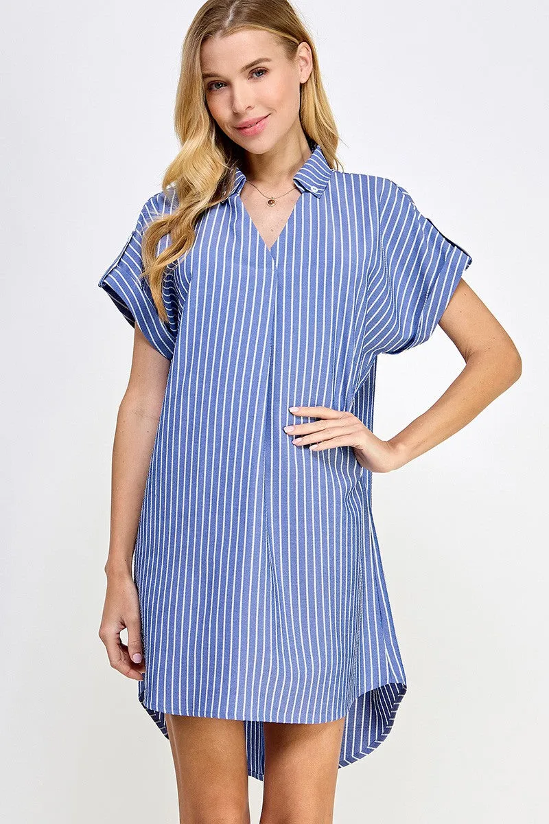 Collared Shirt Dress - Navy