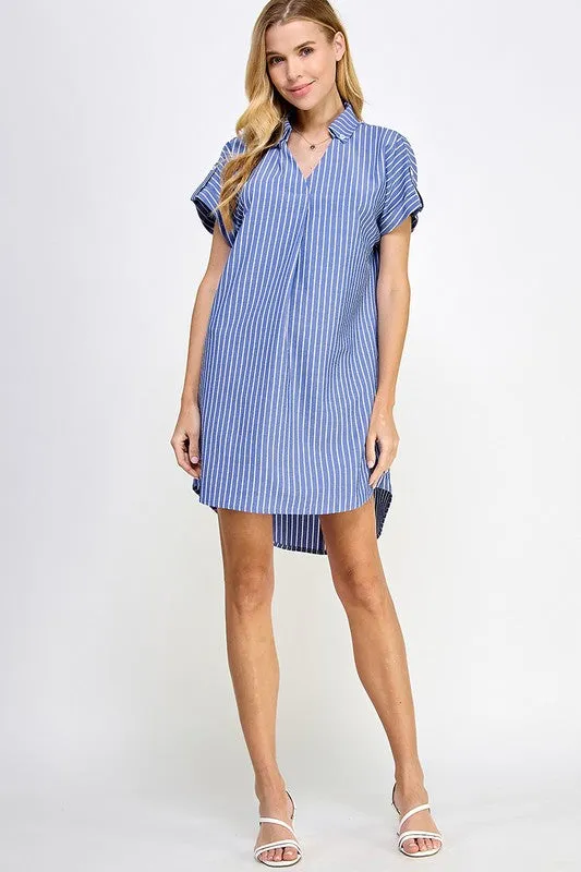 Collared Shirt Dress - Navy