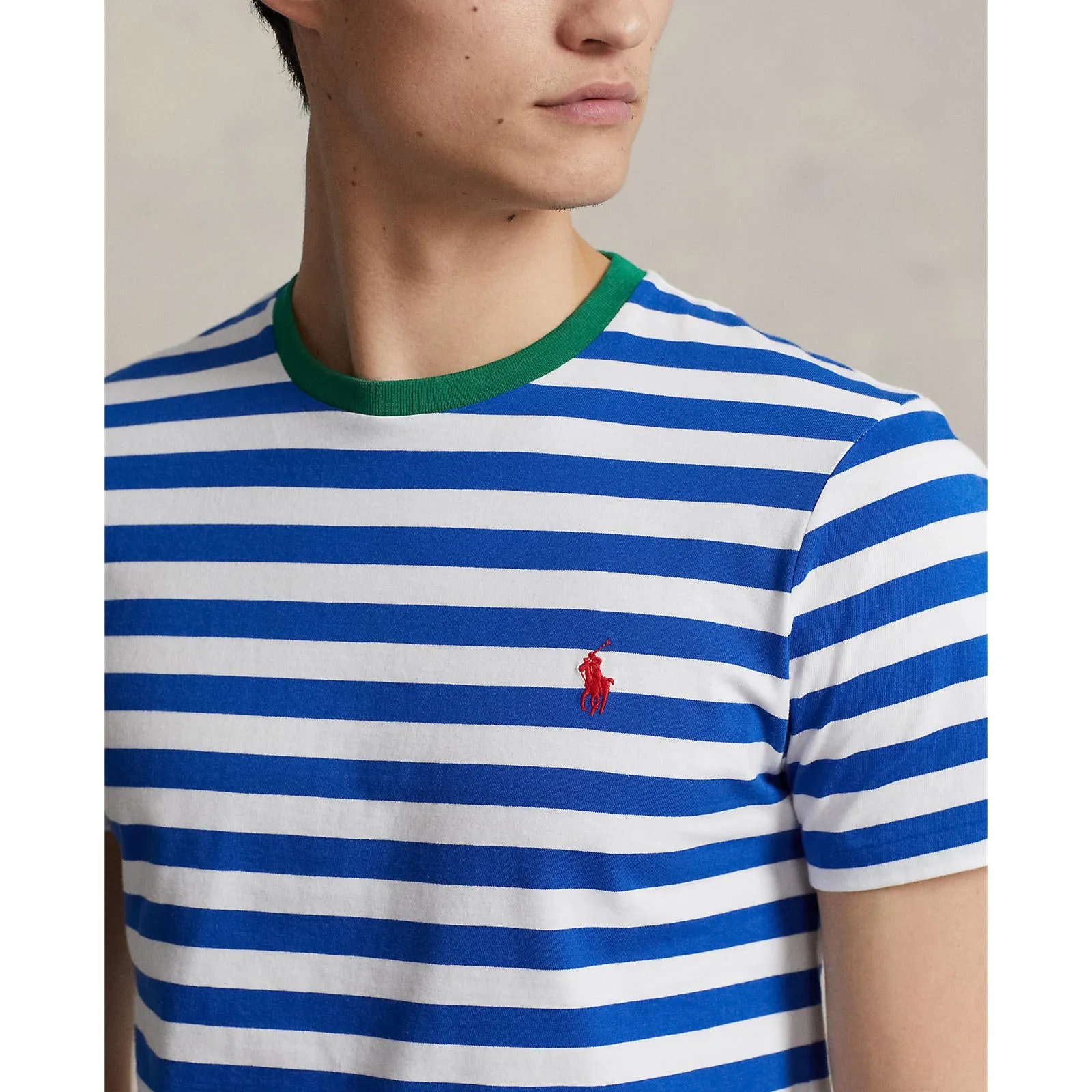 Custom Slim Fit Striped Jersey T-Shirt - Pacific Royal/White