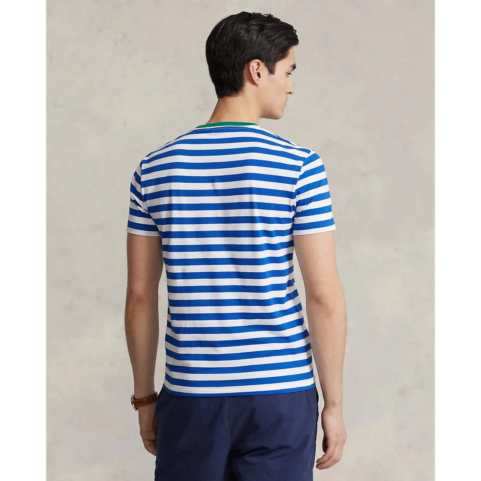 Custom Slim Fit Striped Jersey T-Shirt - Pacific Royal/White