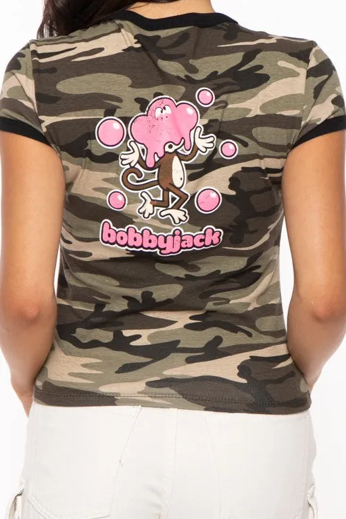 Don't Burst My Bubble - Bobby Jack Ringer Top (Front   Back Print) - Camo