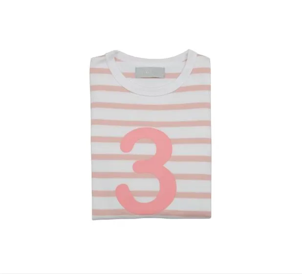 Dusty Pink & White Breton Striped T-Shirt -  Number 3