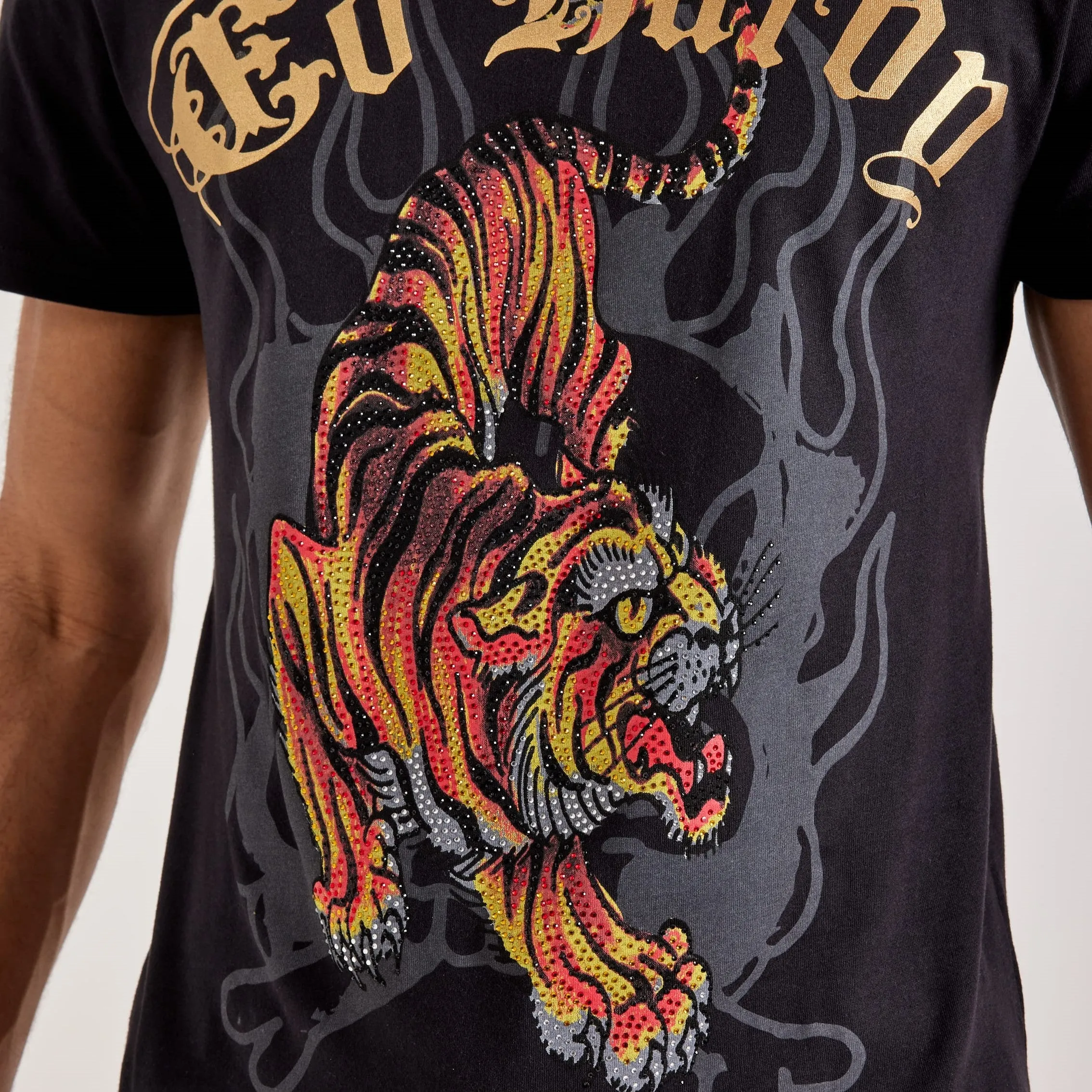 ED HARDY Rhinestone Crawling Tiger Graphic T-Shirt