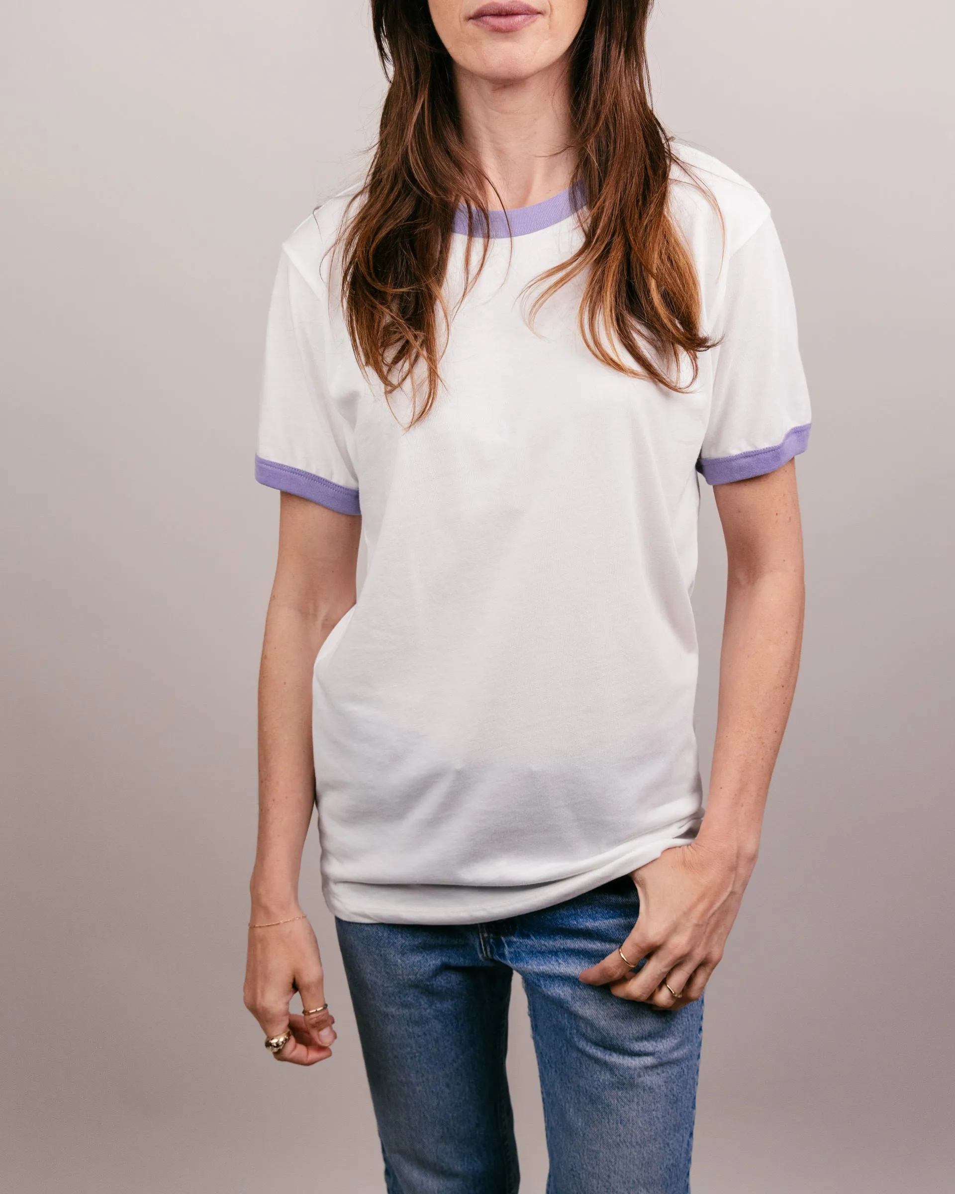 Essential White & Lavender Unisex Ringer