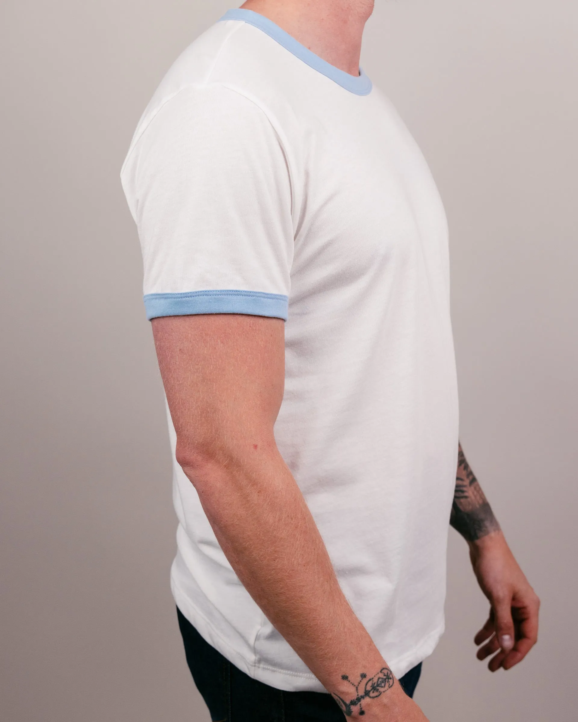 Essential White & Powder Blue Unisex Ringer