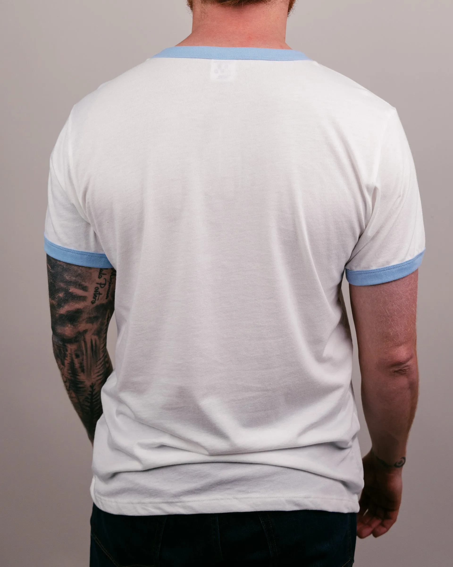 Essential White & Powder Blue Unisex Ringer