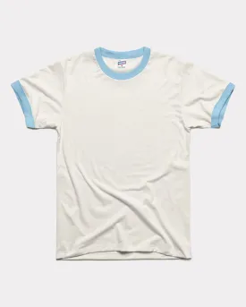 Essential White & Powder Blue Unisex Ringer