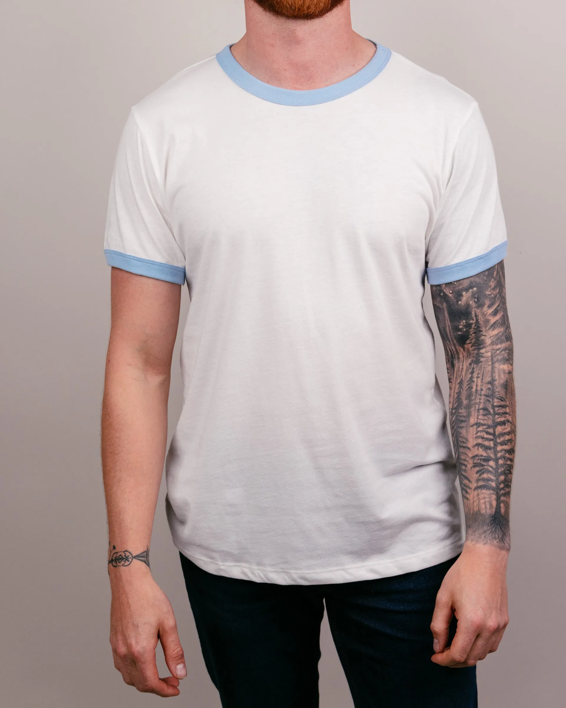 Essential White & Powder Blue Unisex Ringer