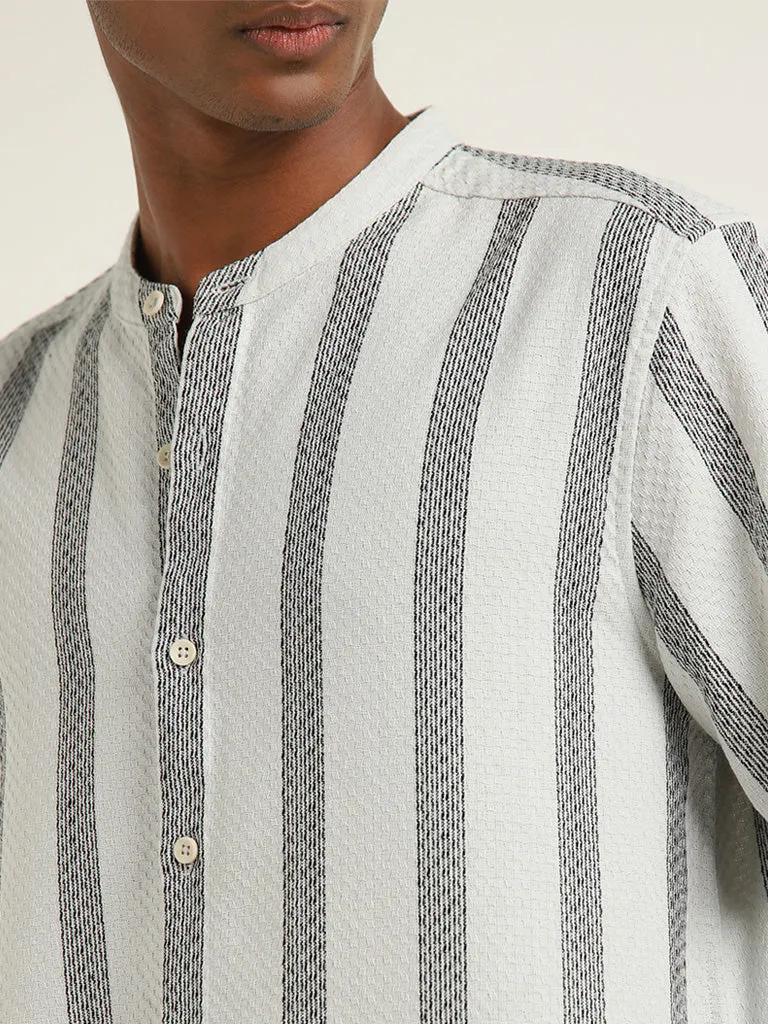 ETA Grey Striped Design Resort-Fit Cotton Shirt