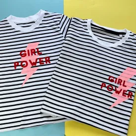 Girl power ladies striped t-shirt