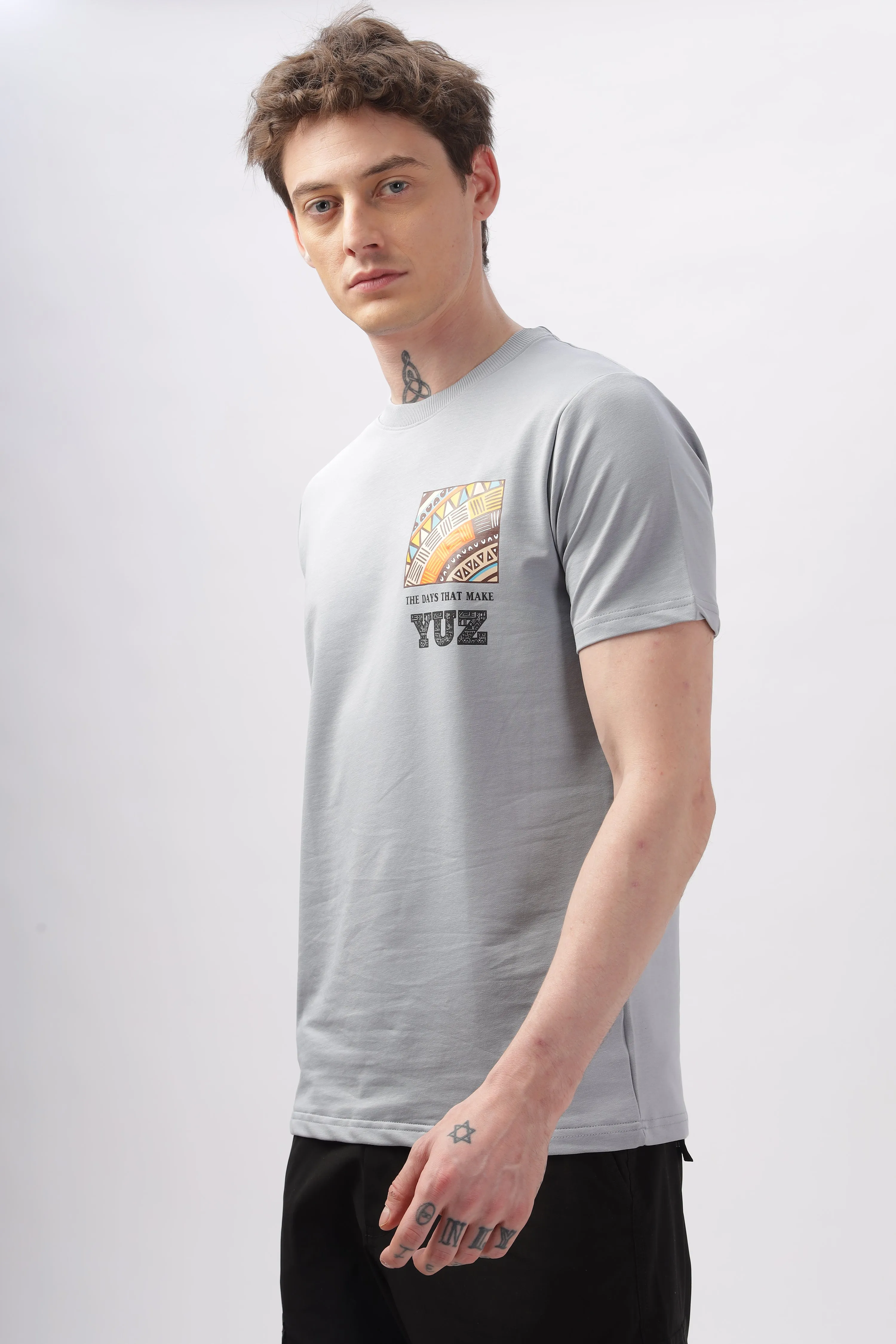 Graphic Printed Half Sleeve Grey T-shirt