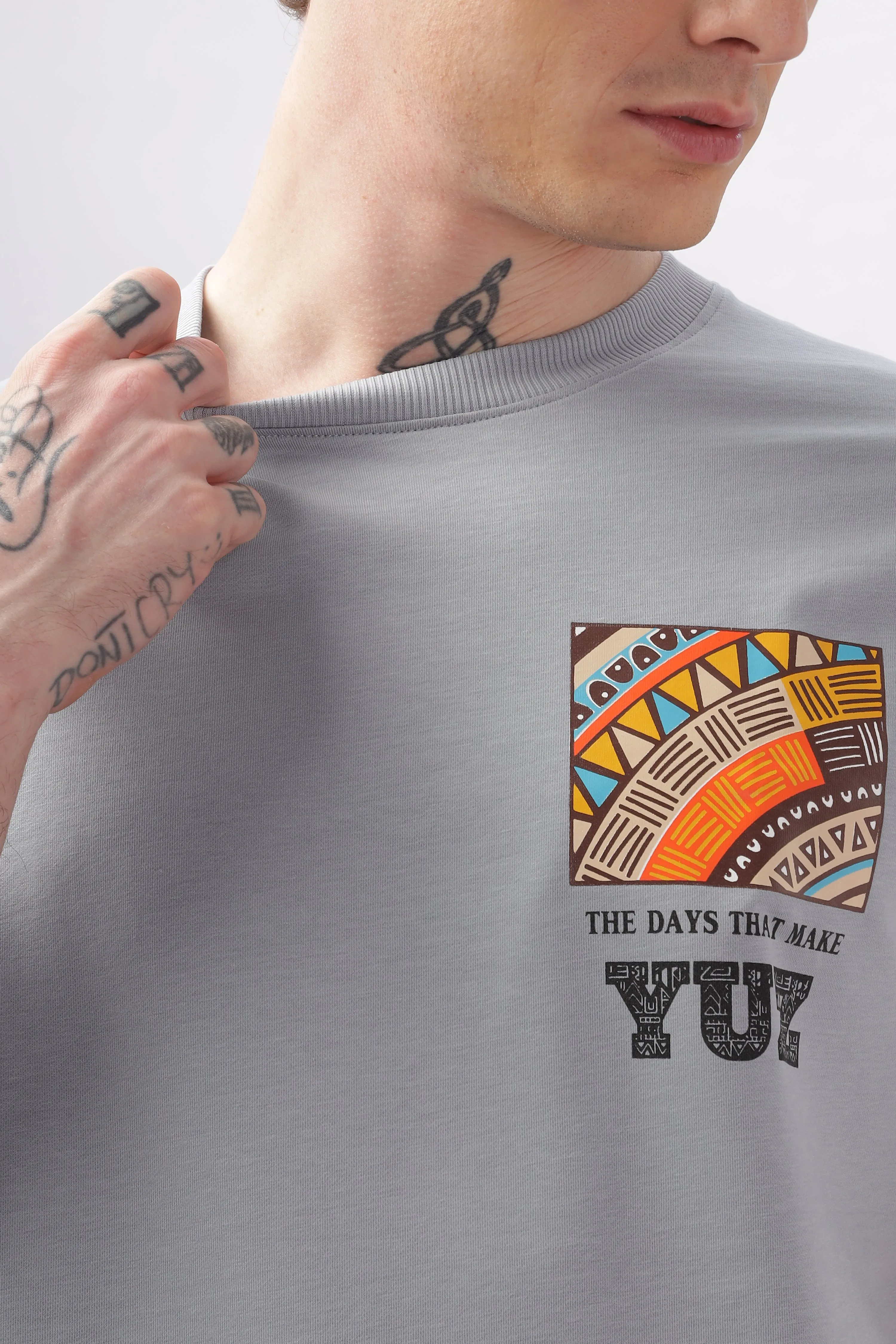 Graphic Printed Half Sleeve Grey T-shirt