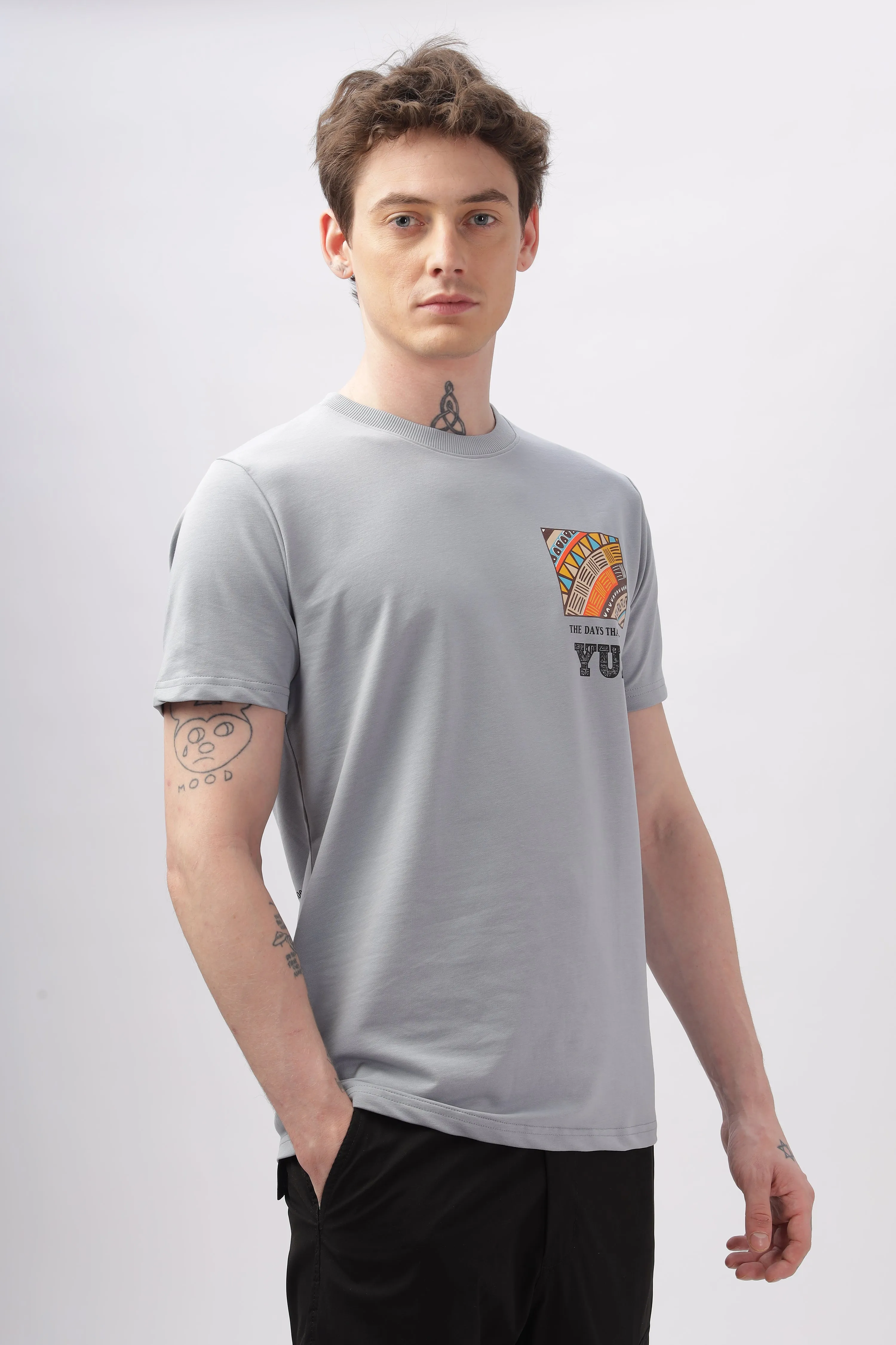 Graphic Printed Half Sleeve Grey T-shirt