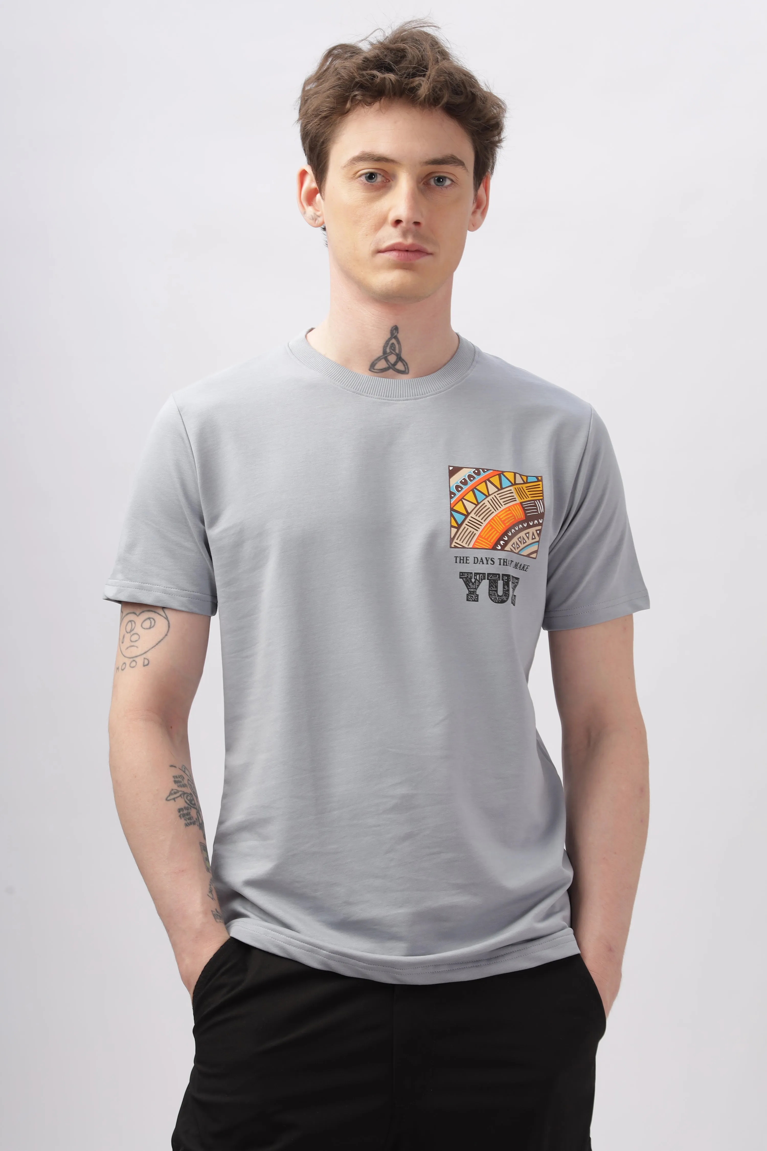 Graphic Printed Half Sleeve Grey T-shirt