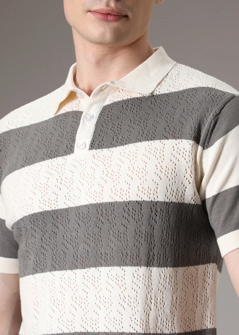 Grey Knitted Polo T-shirt