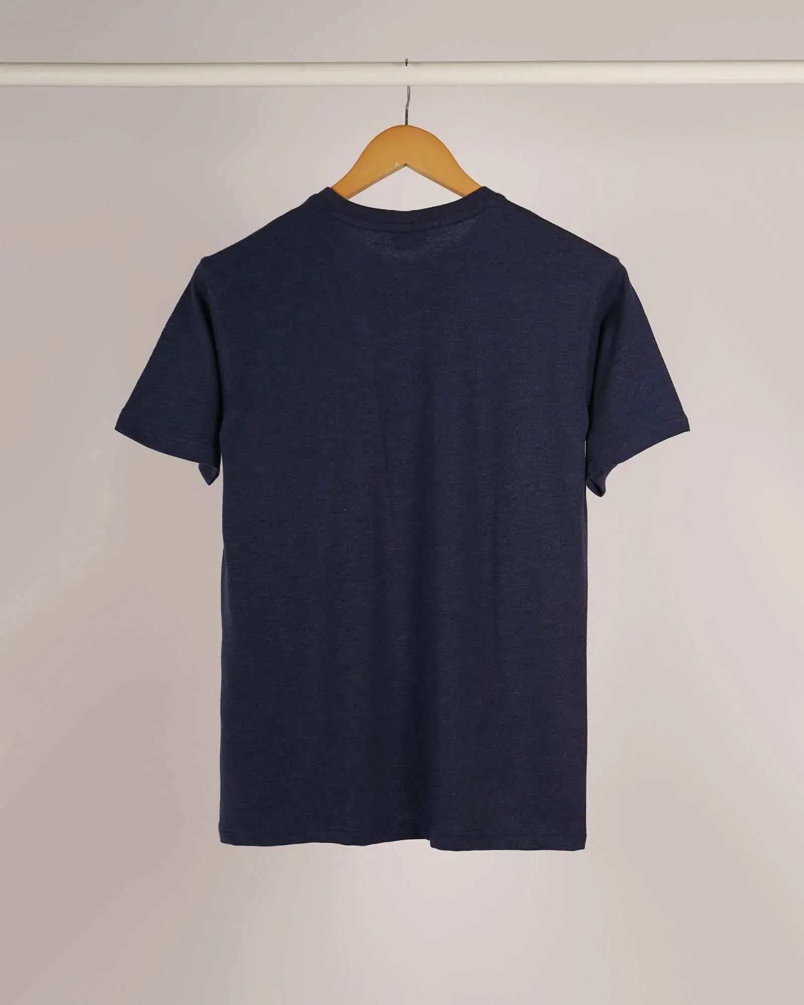 Half Sleeves Crew Neck: Melange Navy Blue