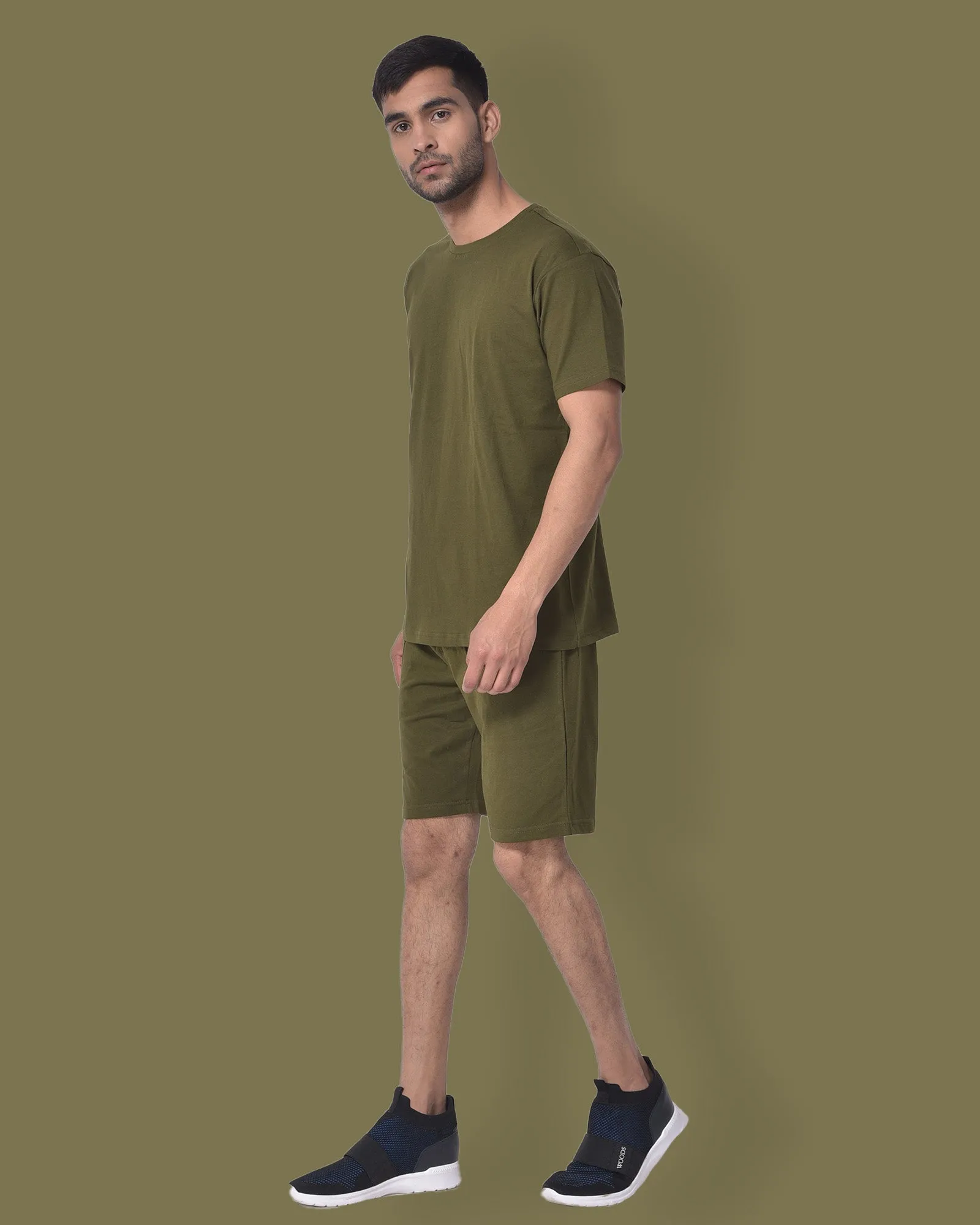 Half Sleeves Crew Neck: Olive Green