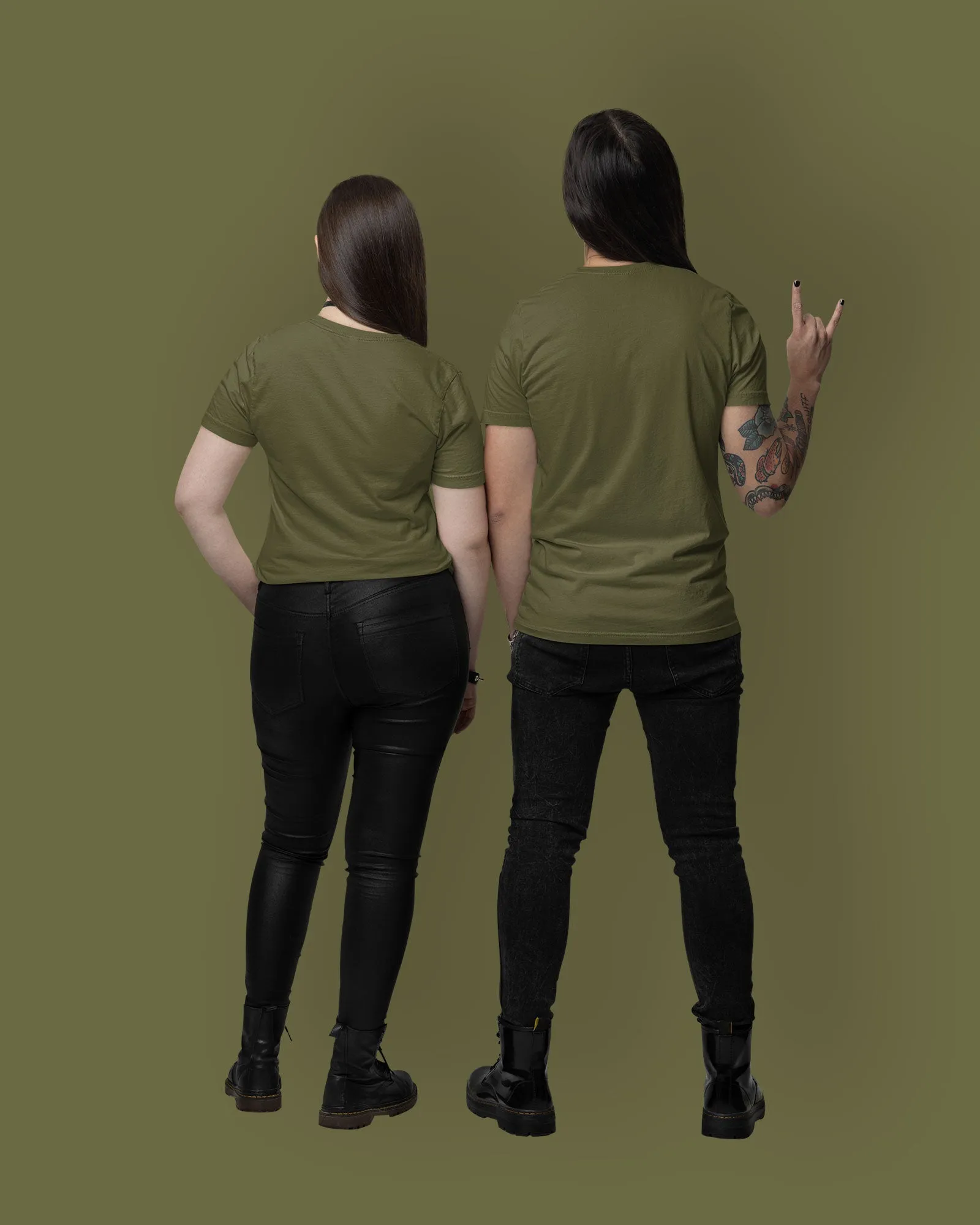 Half Sleeves Crew Neck: Olive Green