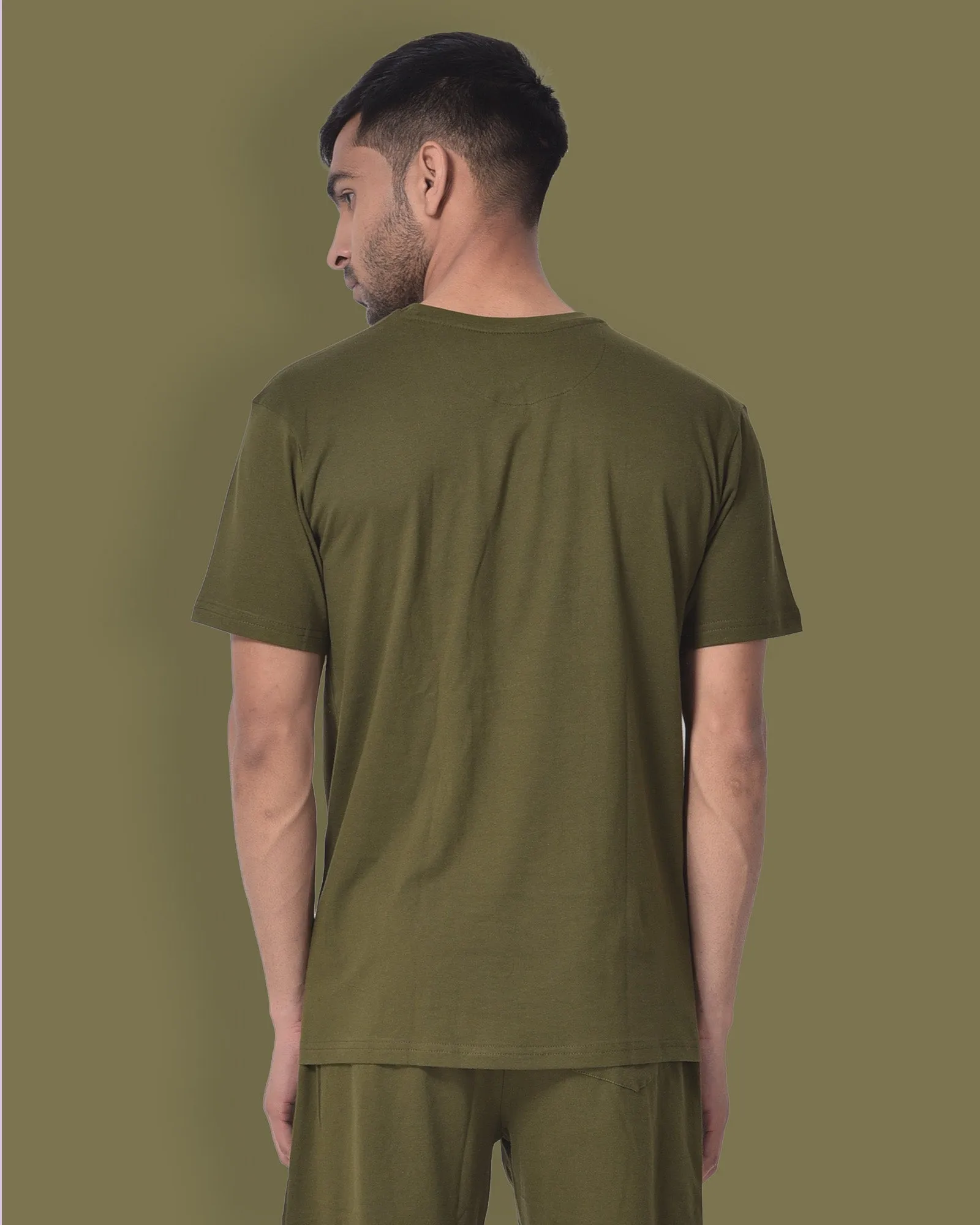 Half Sleeves Crew Neck: Olive Green