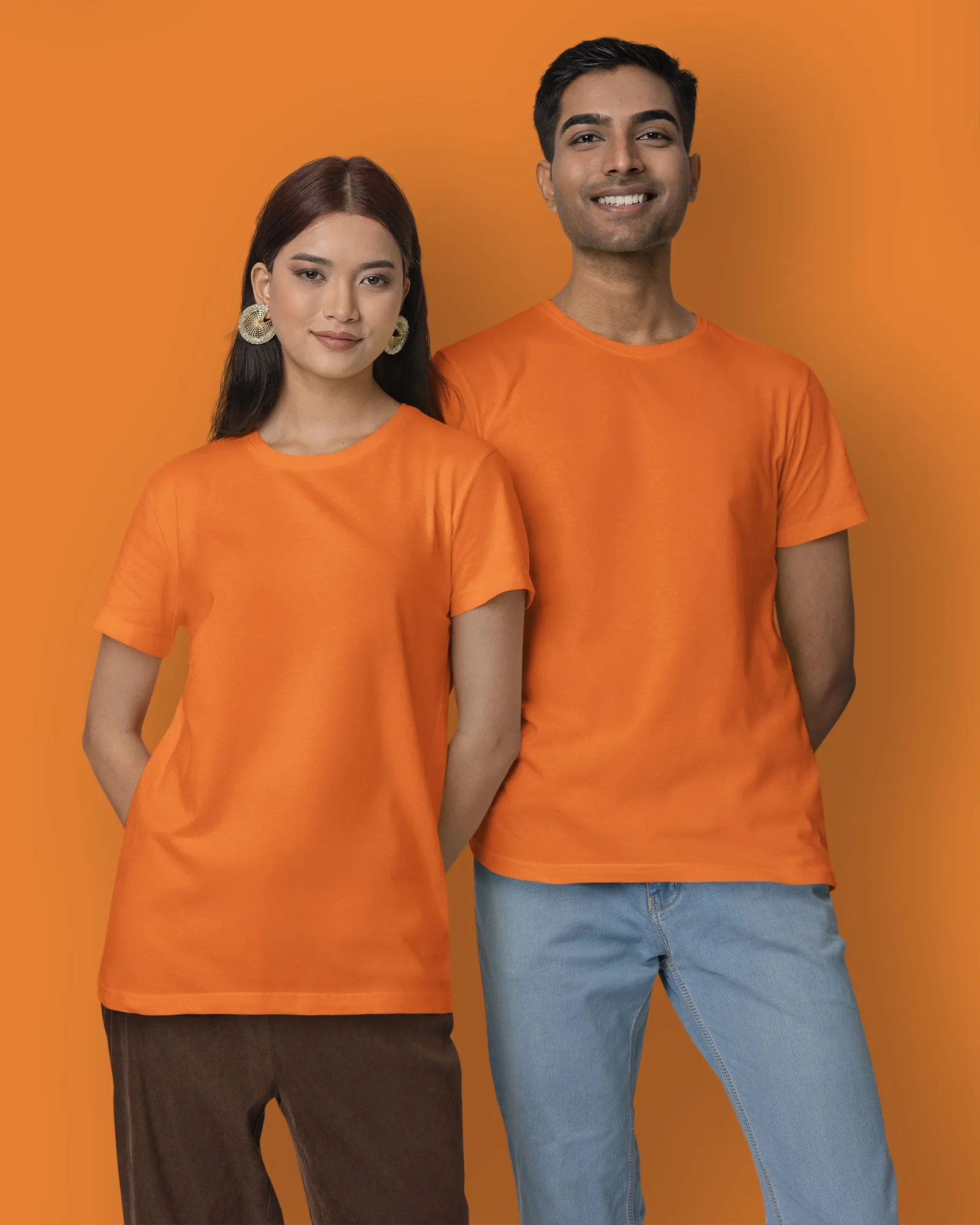 Half Sleeves Crew Neck: Orange