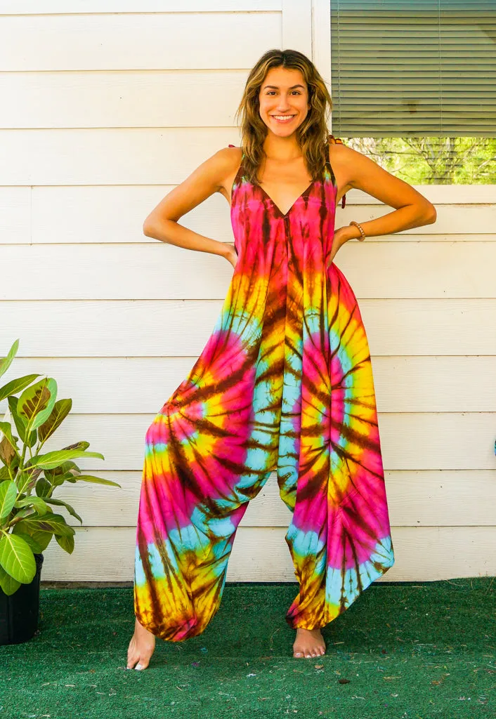 J16- Hand Dyed Wide Leg Boho Hippie Jumpsuits Rompers Pants