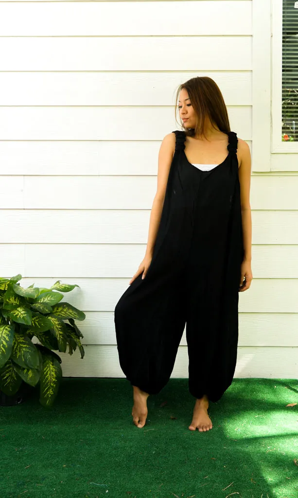 J53- Plain Black Hippie Racerback Jumpsuit Romper