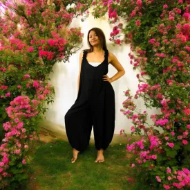 J53- Plain Black Hippie Racerback Jumpsuit Romper