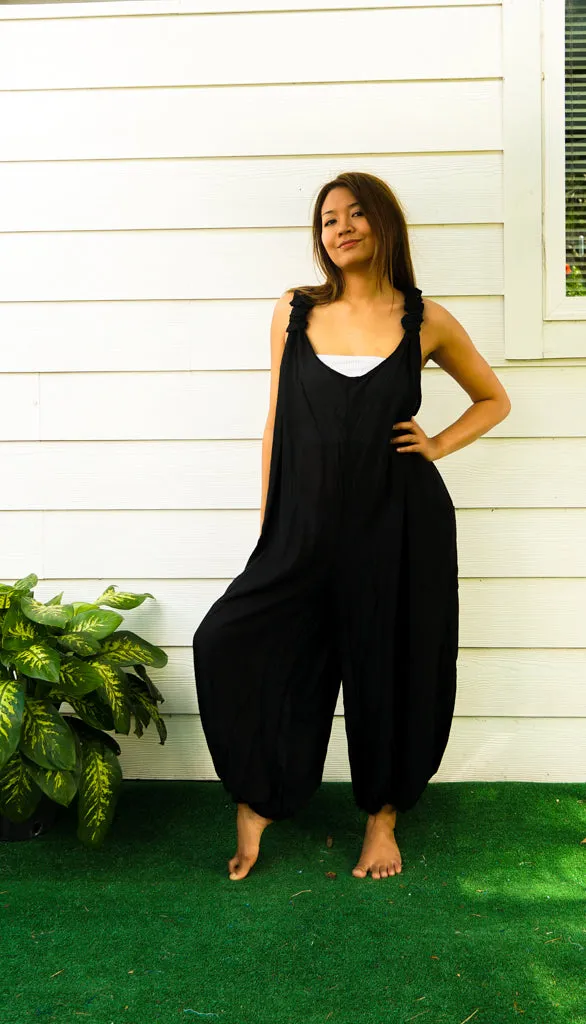 J53- Plain Black Hippie Racerback Jumpsuit Romper