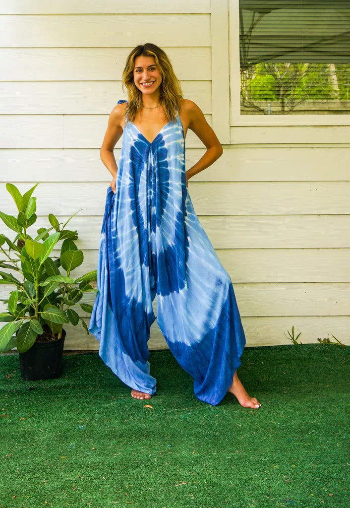 J63- Hand Dyed Wide Leg Boho Hippie Jumpsuits Rompers Pants with Pockets