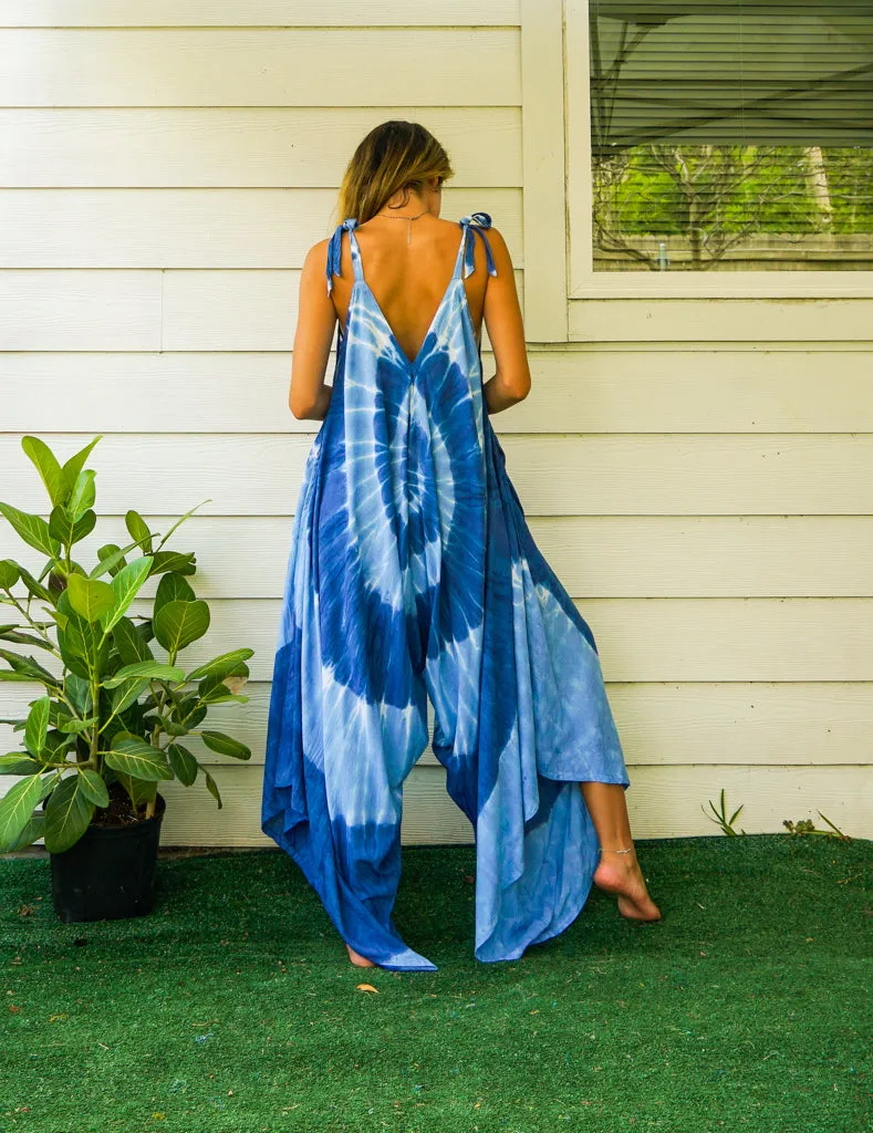 J63- Hand Dyed Wide Leg Boho Hippie Jumpsuits Rompers Pants with Pockets