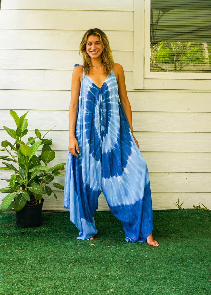 J63- Hand Dyed Wide Leg Boho Hippie Jumpsuits Rompers Pants with Pockets