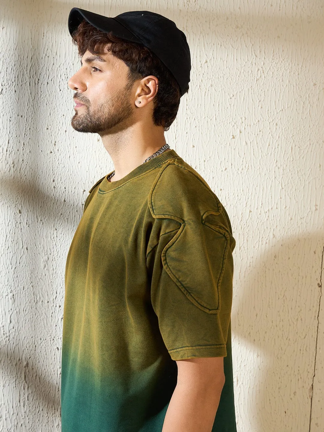 Khaki Ombre Padded Shoulder Oversized Tshirt