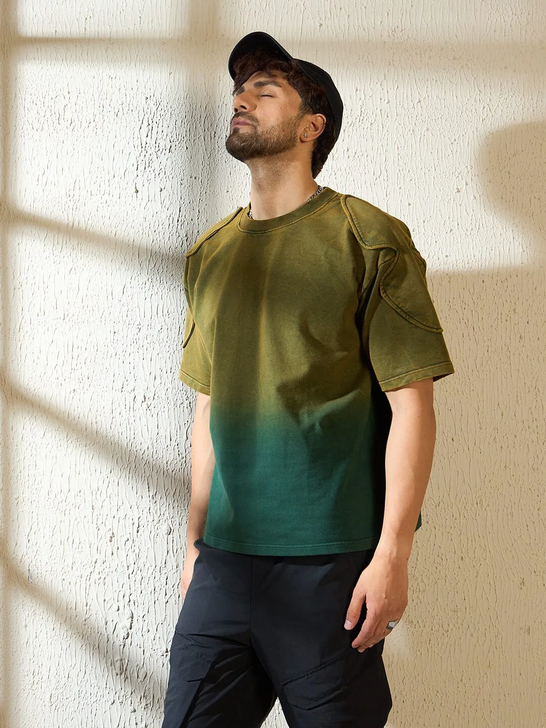 Khaki Ombre Padded Shoulder Oversized Tshirt