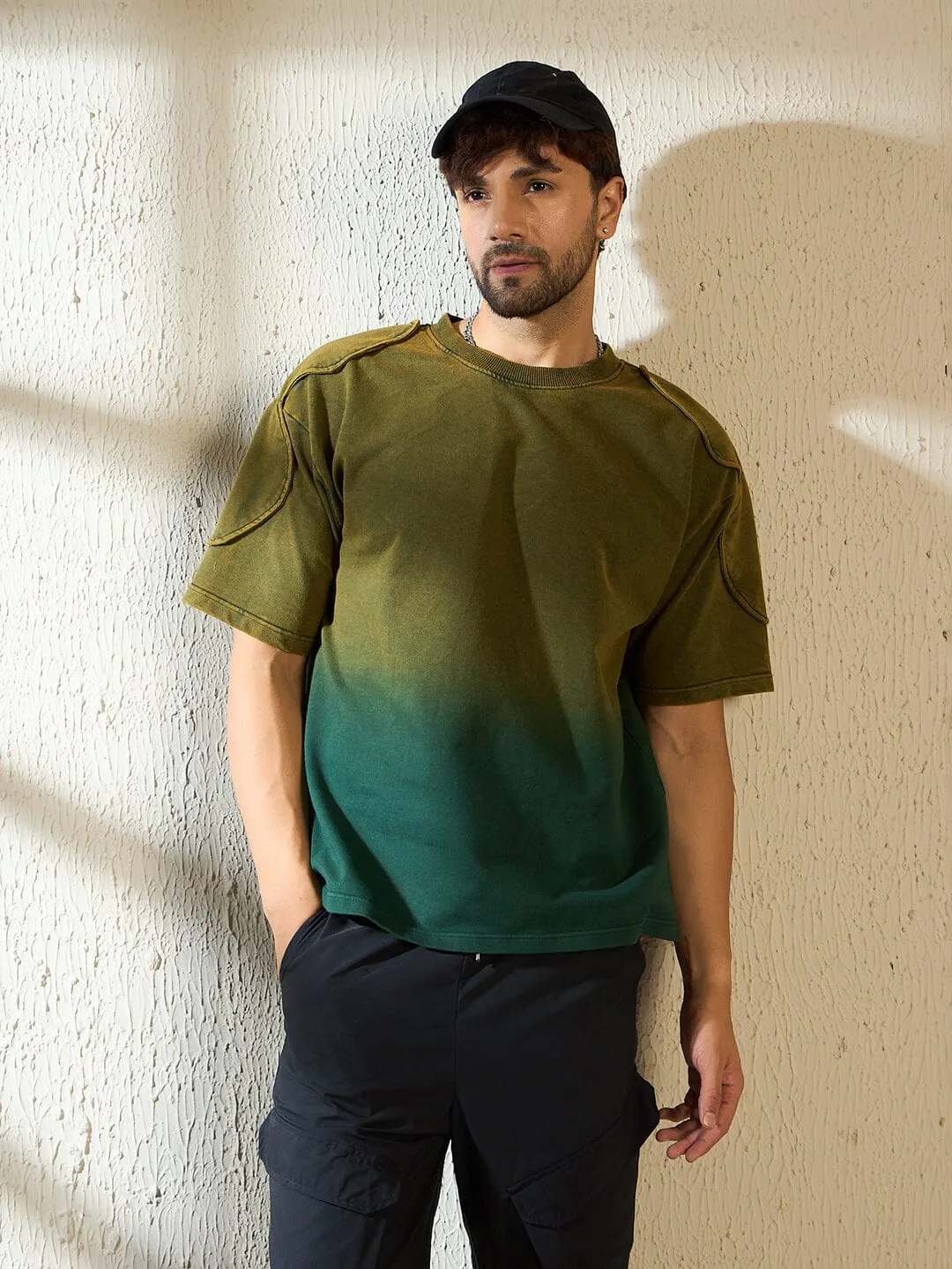 Khaki Ombre Padded Shoulder Oversized Tshirt