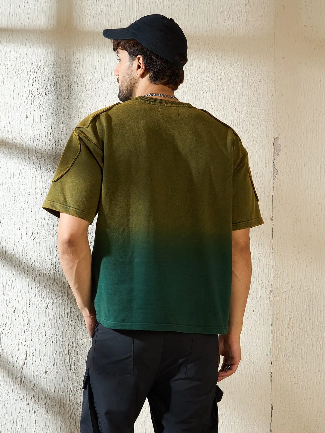 Khaki Ombre Padded Shoulder Oversized Tshirt