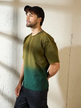 Khaki Ombre Padded Shoulder Oversized Tshirt