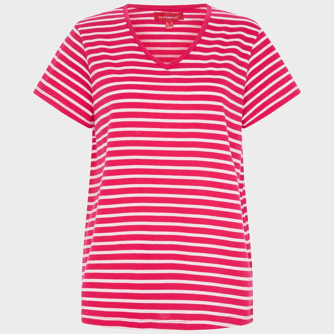 Ladies Striped Vneck T-Shirt