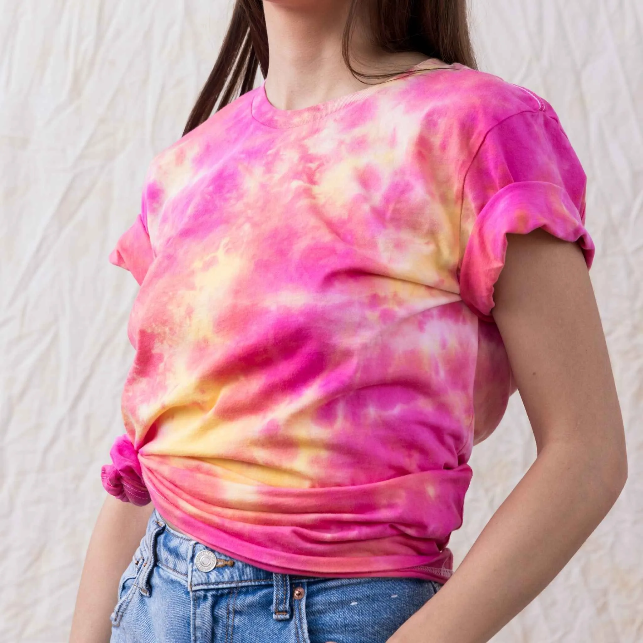 Mellow yellow pink pastel watercolor tie dye cotton shirt unisex comfy fit