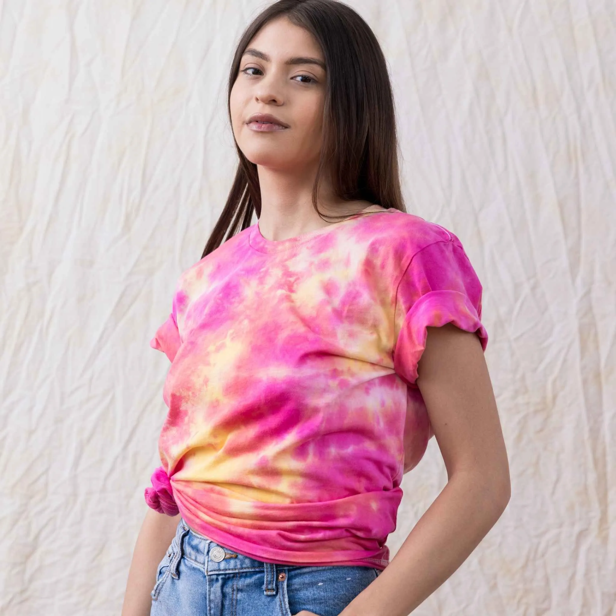 Mellow yellow pink pastel watercolor tie dye cotton shirt unisex comfy fit