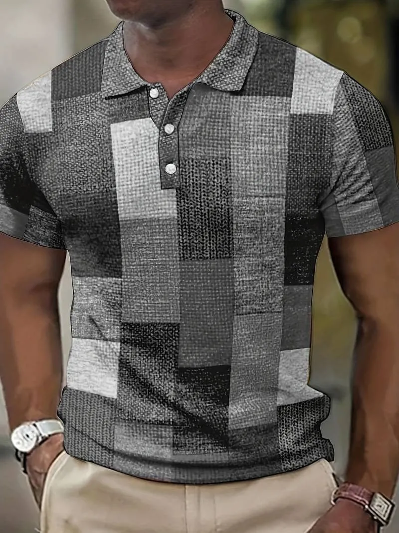 Men's Casual Trendy Plaid Print Button Up Short Sleeve Lightweight Shirt | 07019