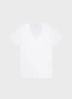 Men's Sea Island Cotton V-neck Underwear T-shirt in White