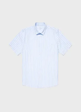 Men's Short Sleeve Linen Shirt in Light Blue/White