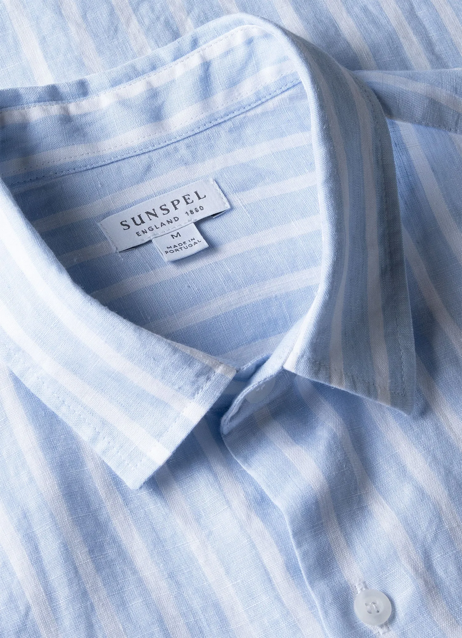 Men's Short Sleeve Linen Shirt in Light Blue/White