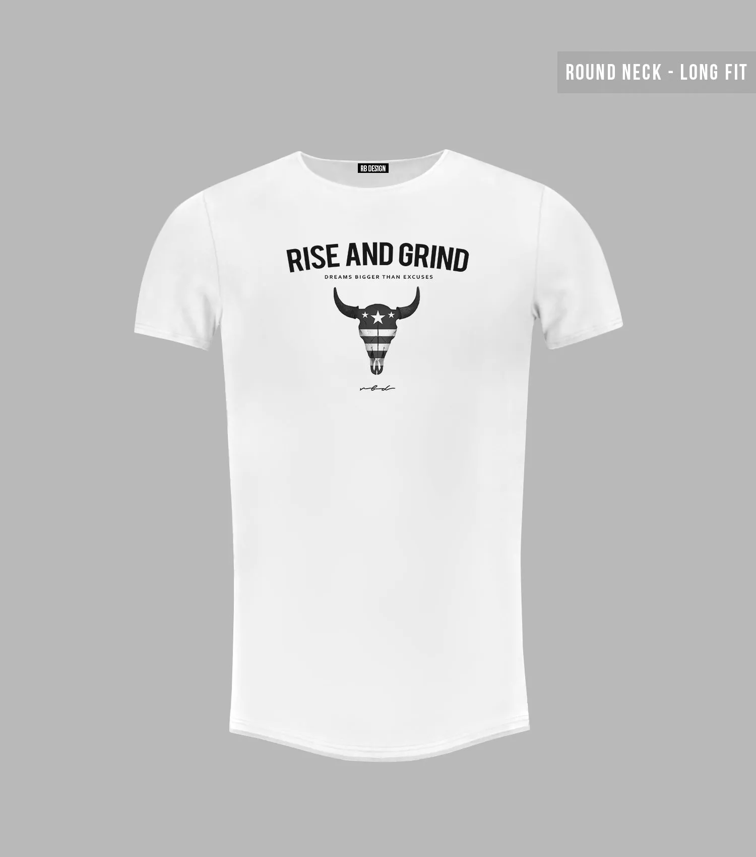 Men's T-shirt "Rise and Grind" Round Neck Long Fit MD932