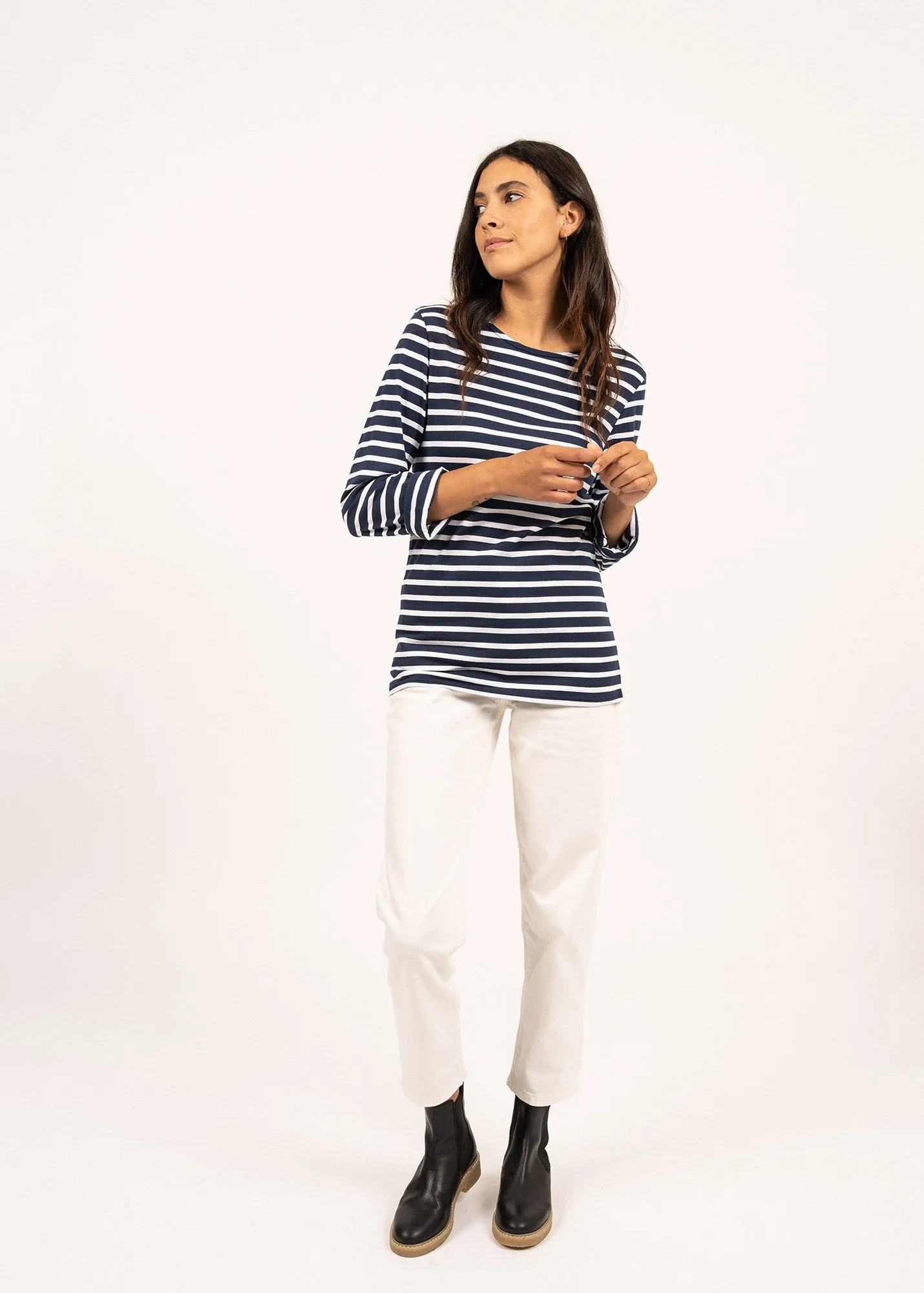 Minquiers unisex striped sailor shirt - regular fit, in light cotton (MARINE/NEIGE)