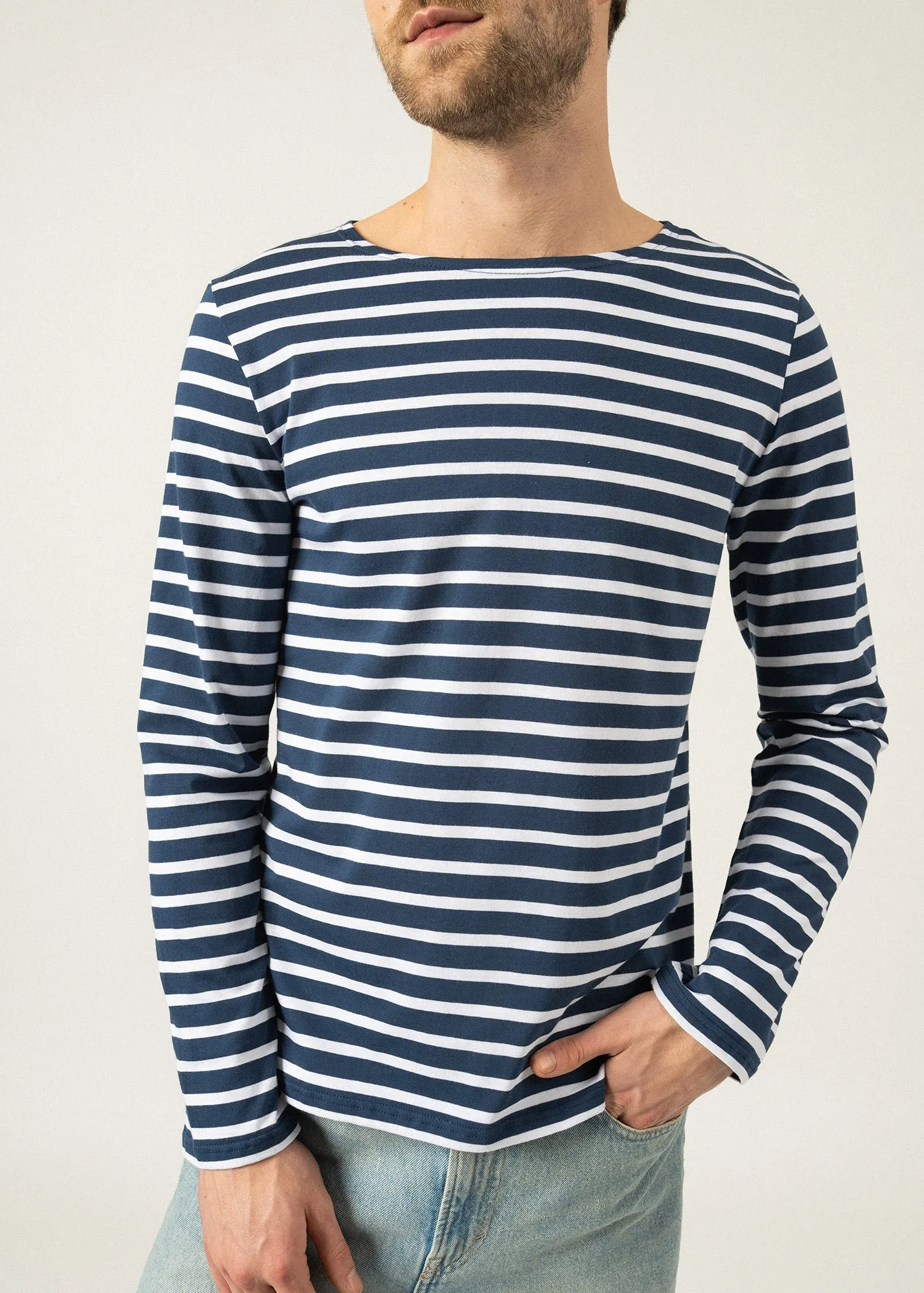 Minquiers unisex striped sailor shirt - regular fit, in light cotton (MARINE/NEIGE)