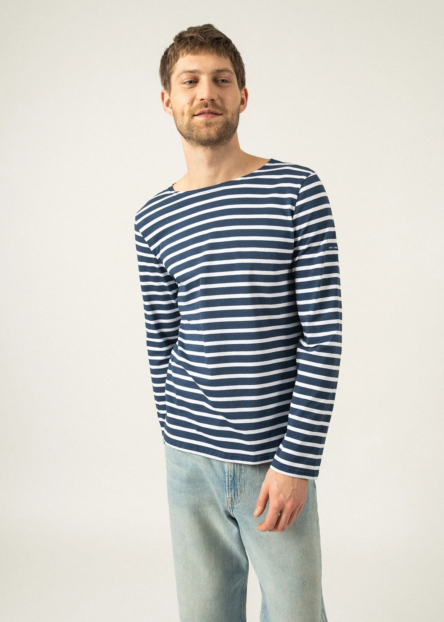 Minquiers unisex striped sailor shirt - regular fit, in light cotton (MARINE/NEIGE)