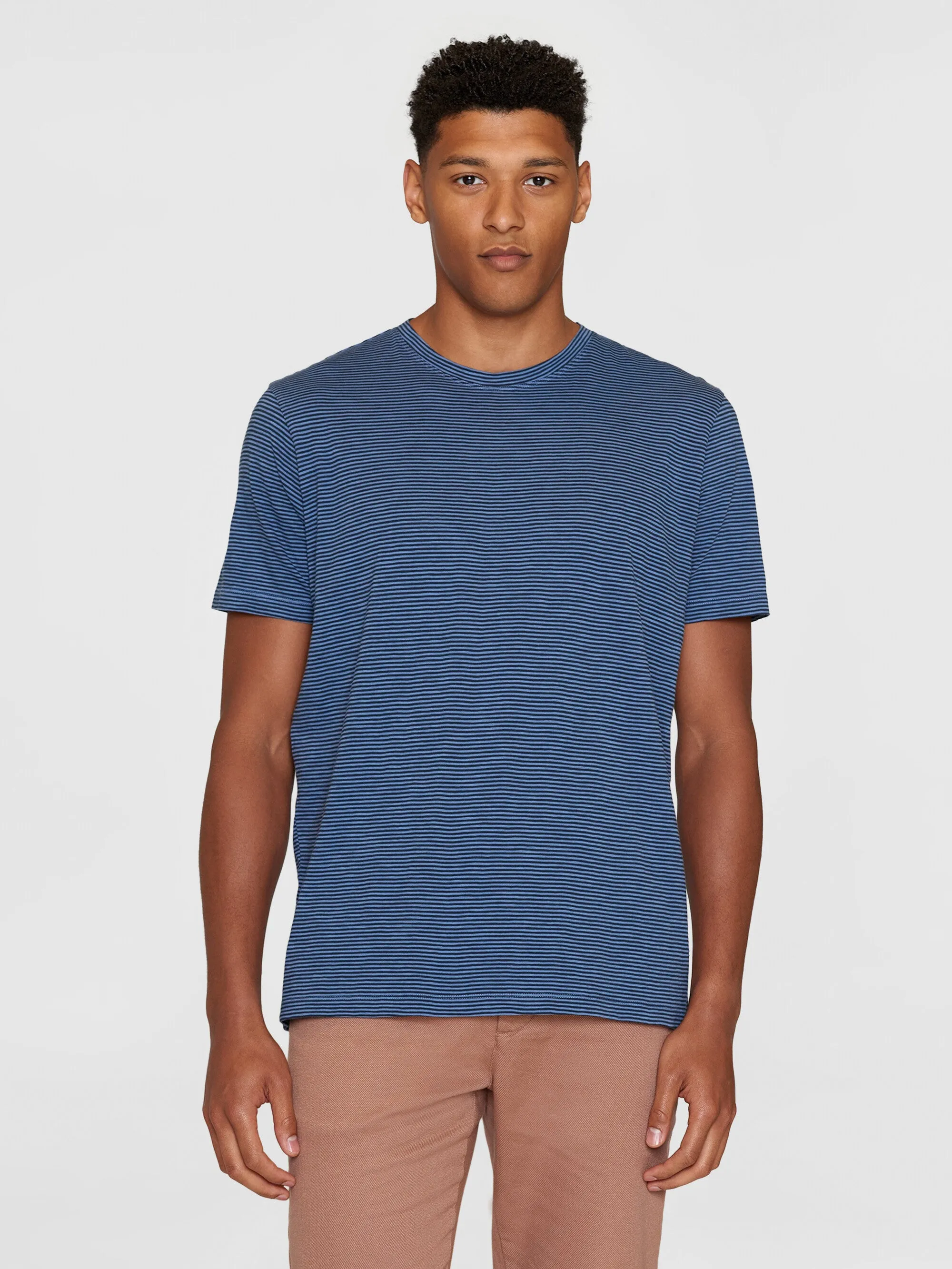 Narrow striped slub t-shirt - Blue stripe