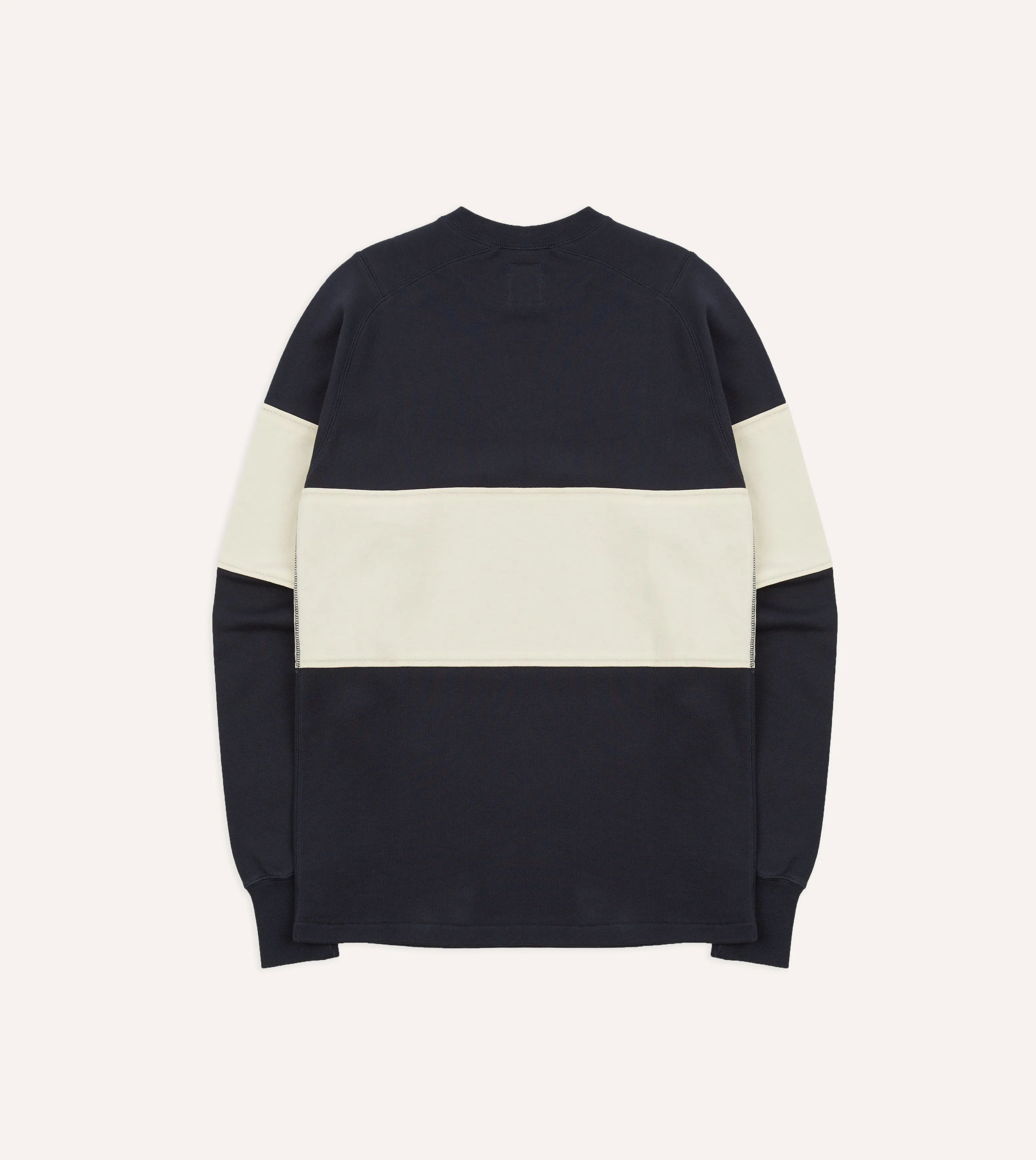 Navy and Ecru Panel Stripe Heavy Cotton Crew Neck Hiking T-Shirt