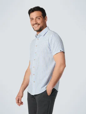 No Excess - Linen Striped Short Sleeved Shirt - Washed Blue